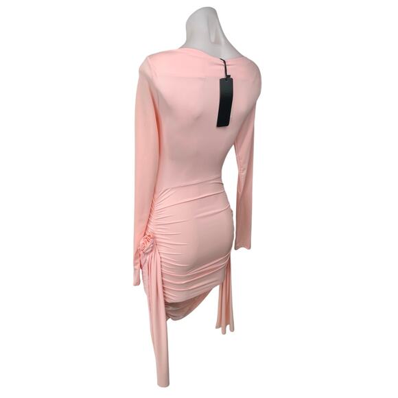NEW Lioness Glory Blush Pink Long Sleeve Ruched Boat Neck Mini Bodycon Dress XS - Picture 5 of 13